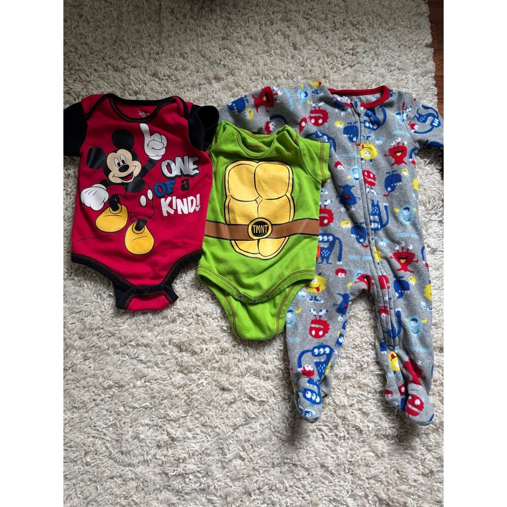 Baby Boy Bundle 3/6 and 6/9 TMNT Mickey Mouse Onesies